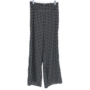 Bar III wide leg bat print black & white pull on pants women's size medium